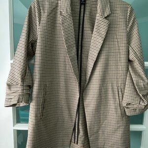 NWOT Rachel Zoe Long Plaid Blazer w/ ruched sleeves, pockets, size M